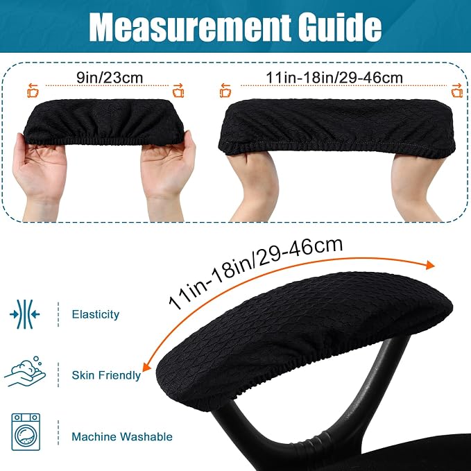 Smiry Stretch Jacquard Office Computer Chair Armrest Covers, 2PCs Removable Washable Anti-dust Desk Chair Arm Pad Covers, Black