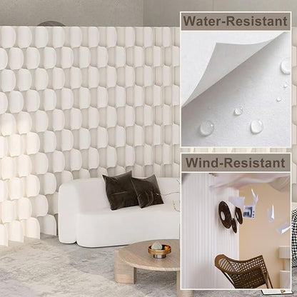 3D Scallop Textured Room Divider, Freestanding Privacy Screen, Modern Accordion Folding Kraft Paper Partition, No Drill, Portable Room Separator for Home, Office, Studio & Salon, White