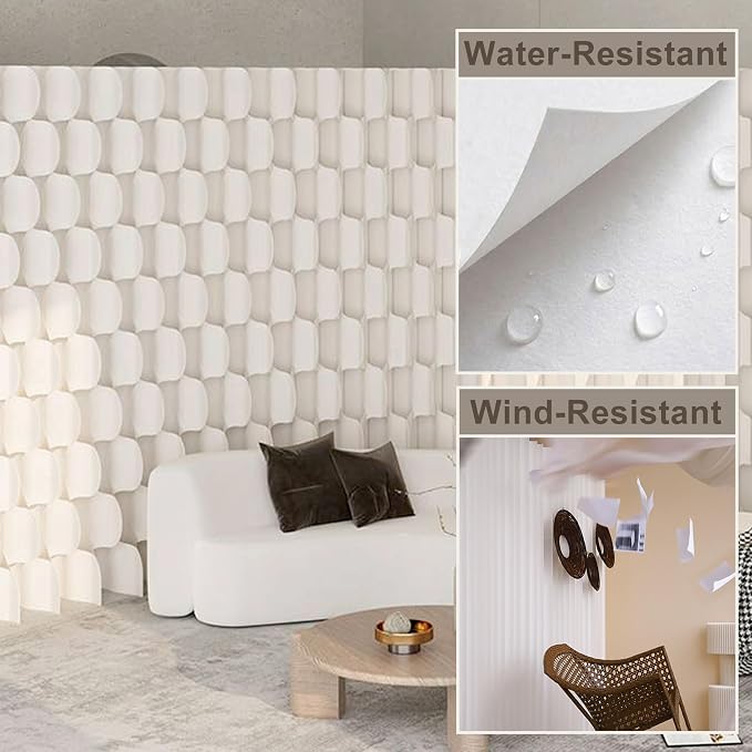 3D Scallop Textured Room Divider, Freestanding Privacy Screen, Modern Accordion Folding Kraft Paper Partition, No Drill, Portable Room Separator for Home, Office, Studio & Salon, White
