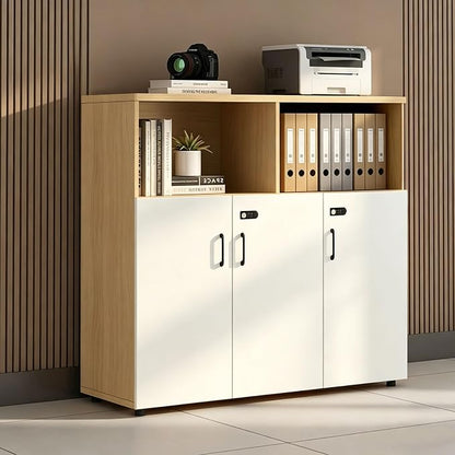 File Cabinet with Password Lock, Wood Lateral Filing Cabinet for Letter/A4 Files, 3 Drawer with Door, Printer Stand with Open Shelves for Home Office