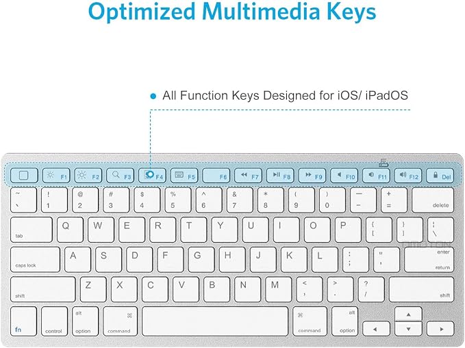 OMOTON Ultra-Slim Bluetooth Keyboard for iPad 11th/10th/9th/8th/7th, iPad Pro/Air/Mini and iPhone Series, Wireless iOS Keyboard with 12 Multimedia Keys for Office, Home, Travel, School, White