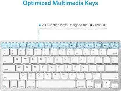OMOTON Ultra-Slim Bluetooth Keyboard for iPad 11th/10th/9th/8th/7th, iPad Pro/Air/Mini and iPhone Series, Wireless iOS Keyboard with 12 Multimedia Keys for Office, Home, Travel, School, White