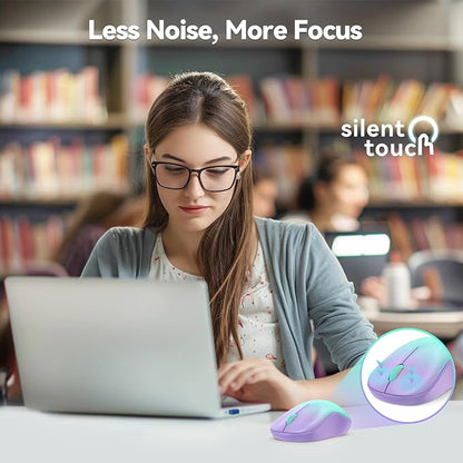 TECKNET Wireless Mouse for Laptop, 2.4G Silent Computer Mouse Quiet Click with 5 DPI Levels,Contoured Grip,Small Portable 30 Months Battery Cordless Mice for PC, Chromebook, Mac - Purple Green