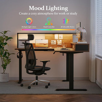 Klicelor L Shaped Electric Standing Desk 63 x 55 inch with Shelf, Height Adjustable Corner Desk, Sit Stand Desk with Storage Shelf, Home Office Computer Table, Light Dark Walnut