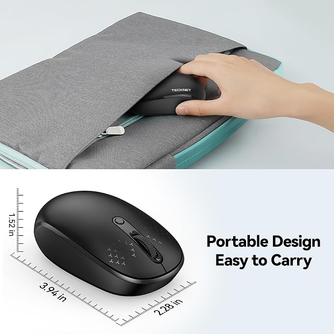 TECKNET Wireless Mouse, 2.4G Quiet Computer Mouse with USB Receiver, 4 Buttons Portable Cordless Mice for Chromebook, Laptop, PC, Mac, 800/1200/1600 DPI - Black