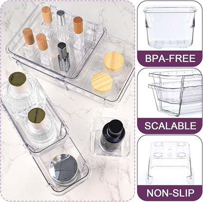 25 Pcs Clear Drawer Organizer, Adjustable Drawer Storage Box, 3-Size Desk Drawer Organizer, Acrylic Storage Bins for Makeup, Cosmetic, Kitchen Utensils, Bedroom Dressers Tool Organizer for Gadgets