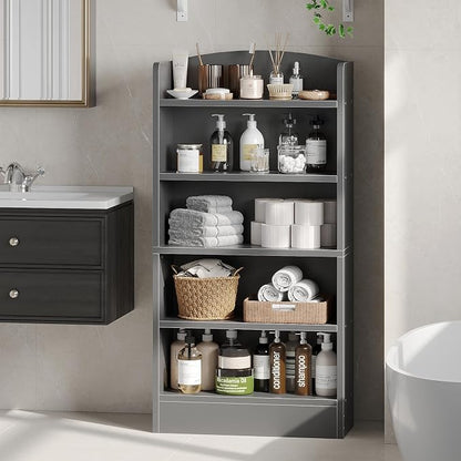ALISENED 5-Tier Bookcase, Open Bookshelves and Bookcases with Storage Shelves, Floor Standing Unit, Display Storage Shelves for Bedroom Library Living Room Home Office, Dark Gray