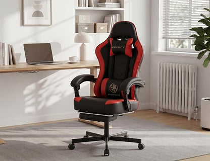 Office Desk Computer Gaming Chair for Adults, Ergonomic High Back Gamer Chair with Massage and Pocket Spring Cushion, Swivel Comfy Video Game Chairs with Footrest and Lumbar Support (Black Red)