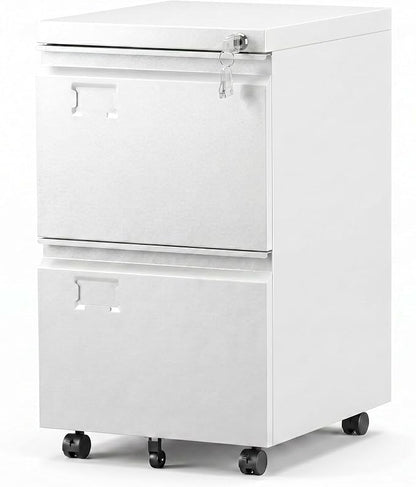 SUXXAN 2 Drawer Mobile File Cabinet with Lock, Heavy Duty Steel Under Desk Filing Cabinet for Home Office, Anti-Tip Design with 5 Casters, Assembly Required