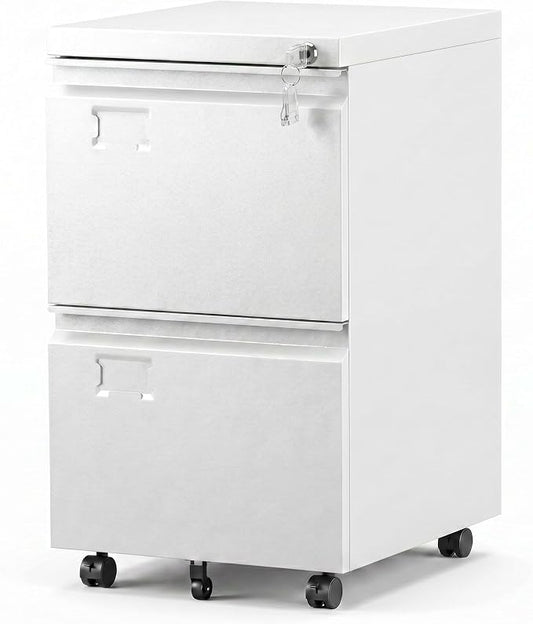 SUXXAN 2 Drawer Mobile File Cabinet with Lock, Heavy Duty Steel Under Desk Filing Cabinet for Home Office, Anti-Tip Design with 5 Casters, Assembly Required