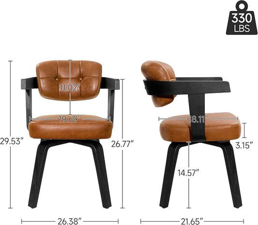 Art Leon Modern Dining Chairs - Set of 2 Mid Century Dining Chairs Faux Leather Upholstered Swivel Dining Chair, Comfy Desk Chair No Wheels Accent Arm Chairs for Kitchen Living Room Study, Brown