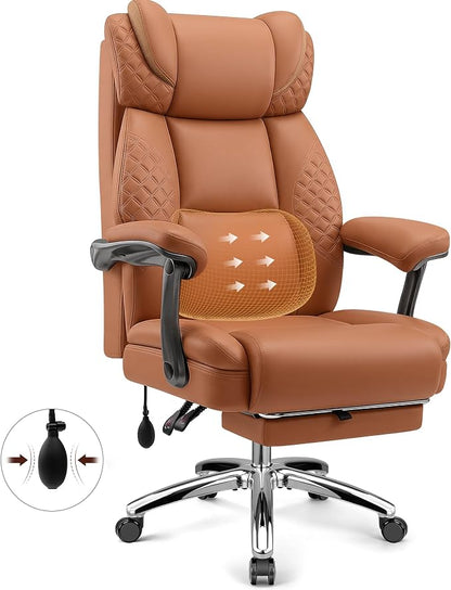 Office Chair, Ergonomic Desk Chair with Adjustable Lumbar Support for Back Pain, Extra Wide 400LBS Comfy Big and Tall Office Chair with Footrest, Executive Leather Computer Game Chair for Heavy People