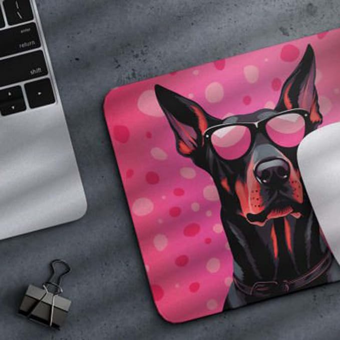 Pink Mousepad Glamour Dog Doberman Pinscher Mouse Pad for Home Office Gaming Working Desk Computer Desktop Accessories Non-Slip Rubber Mousepad for Dog Lovers
