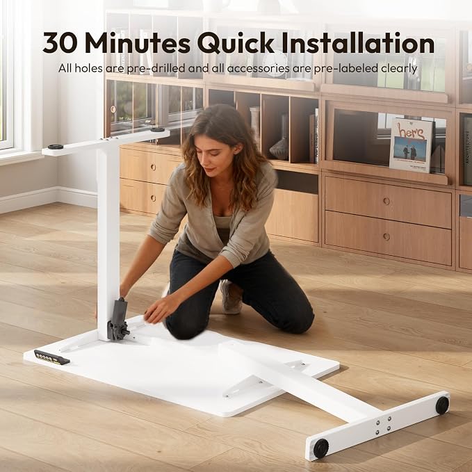 Electric Standing Desk,35x24 Inches Adjustable Height Stand up Desk, Sit Stand Home Office Desk with Splice Board, 3 Preset Heights,Equipped with Hooks,Ergonomic Computer Desk Workstation，White