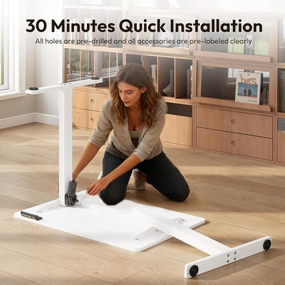 Electric Standing Desk,35x24 Inches Adjustable Height Stand up Desk, Sit Stand Home Office Desk with Splice Board, 3 Preset Heights,Equipped with Hooks,Ergonomic Computer Desk Workstation，White