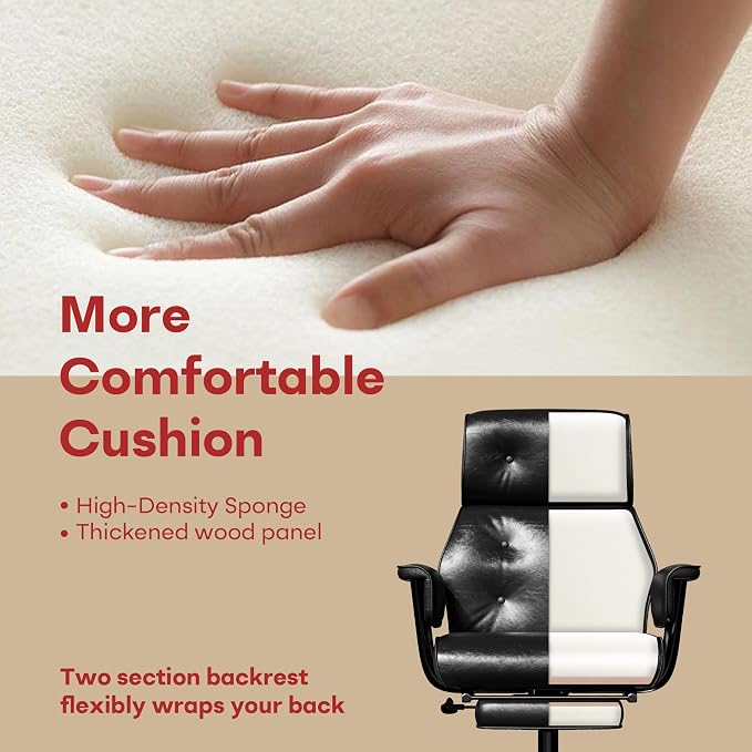 SeekFancy Reclining Criss Cross Office Chair with Wheels & Arms, Black | Button-tufted PU leather; retractable footrest; 400 lbs capacity; 10% thickened wide cushion; retro executive design.