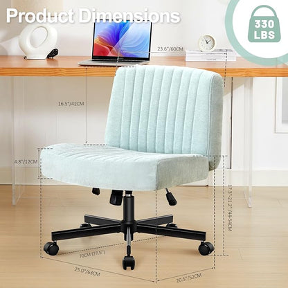 Criss Cross Chair with Wheels,Thick Padded Fabric Cross Legged Office Desk Chair with Pocket Springs Cushion,Dual-Purpose Base,Wide Adjustable Computer Home Office Vanity Chair,Mint Green