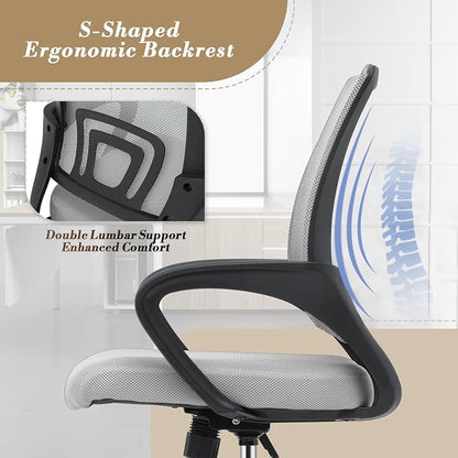 Office Chair Ergonomic - Mesh Desk Chair with Lumbar Support & Wide Seat (300Lbs Capacity) Adjustable Height, Swivel Wheels - for Home Office, Gaming, Bedroom