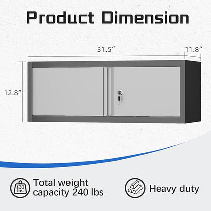 IRONFFICE Metal Wall Cabinet with Doors,Garage Storage Cabinet Wall Mounted,Lockable Cabinets for Home Office,Garage,Warehouse,Grey-Black