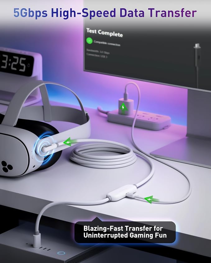 Maxonar VR Charging Link Cable 15FT – Charge While Playing PC VR, USB 3.0 Stable Data, Built to Replace Meta Link Cable for Quest 3S / Quest 3 / Quest 2 / Pico 4 White