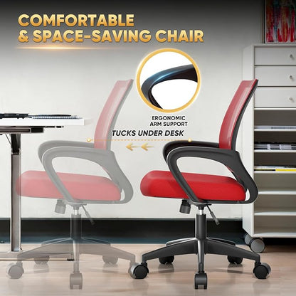 Magshion Ergonomic Office Chair 10 Pack, Mid-Back Mesh Desk Chair, Adjustable Swivel Computer Chair with Lumbar Support & Breathable Backrest for Gaming, Work, Study, 300 Lbs Capacity, Red