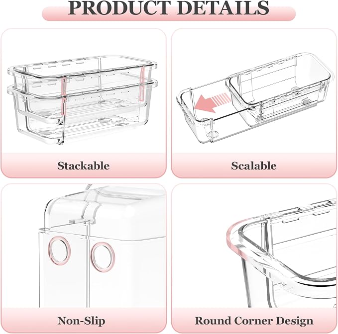DILIBRA 20 Pcs Clear Extendable Drawer Organizer, Adjustable Drawer Storage 3-Size Desk Drawer Organizer, Plastic Non-Slip Storage Bins for Makeup Cosmetic Jewelries Utensils Stationery Dressers Tool