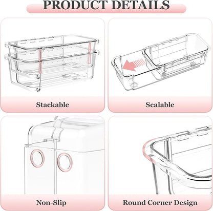 DILIBRA 20 Pcs Clear Extendable Drawer Organizer, Adjustable Drawer Storage 3-Size Desk Drawer Organizer, Plastic Non-Slip Storage Bins for Makeup Cosmetic Jewelries Utensils Stationery Dressers Tool