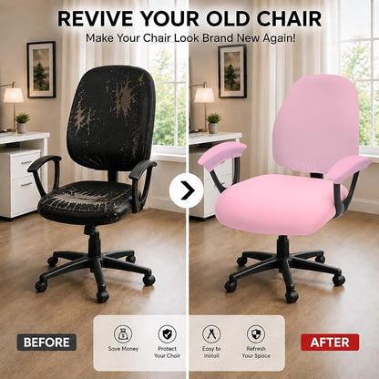 Stretchable Separate Office Chair Seat Covers - Universal Stretch Computer Chair Slipcover Rotating Backrest Coverings & Cushion Protectors & Armrest Covers for Dogs, Cats, Pets, Pink