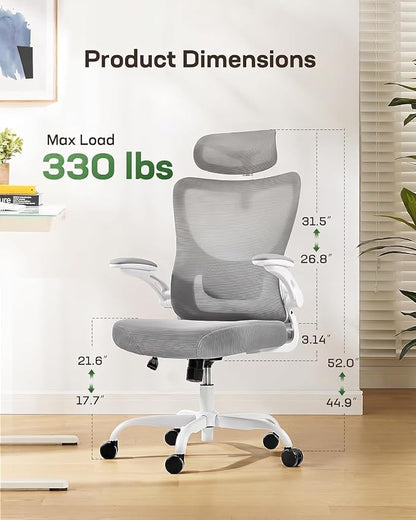 Marsail Ergonomic Office Chair with 3D Armrests, Pack of 10 | Office Desk Chair with High Back Mesh, Adjustable Lumbar Support, Rolling Work Swivel Task Chairs with Wheel, Headrest, home