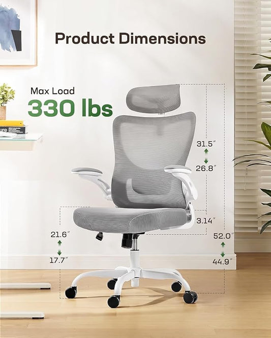 Marsail Ergonomic Office Chair with 3D Armrests, Pack of 10 | Office Desk Chair with High Back Mesh, Adjustable Lumbar Support, Rolling Work Swivel Task Chairs with Wheel, Headrest, home