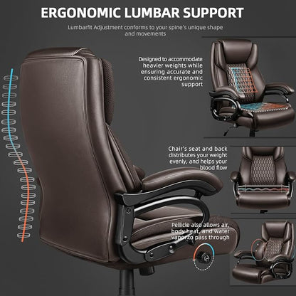 VITESSE 500lbs Heavy Duty Office Chair for Low Back Pain Relief, Big and Tall Office Chair with Ergonomic Lumbar Support, High Back Executive Chair with Quiet Rubber Wheel