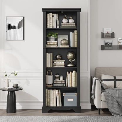 5-Tier Bookshelves and Bookcases, 61.1 inch Tall Bookshelf with Ample Storage Space, Wooden Bookcase, Modern Bookshelf for Study Room, Living Room, Home Office, Bedroom (Black)