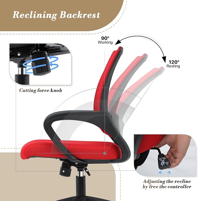 Office Chair Ergonomic - Mesh Desk Chair with Lumbar Support & Wide Seat (300Lbs Capacity) Adjustable Height, Swivel Wheels - for Home Office, Gaming, Bedroom