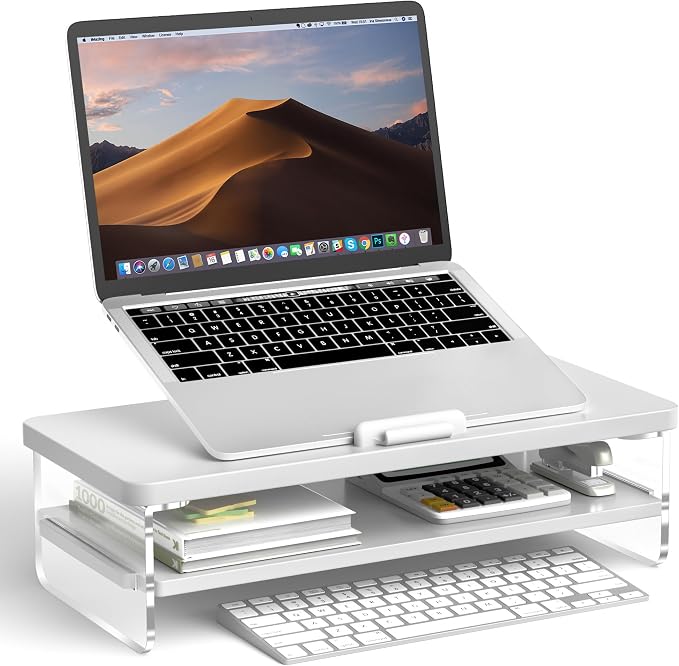 AFOOYO 2-Tier Laptop Stand Adjustable Riser Holder,Ventilated Cooling Ergonomic Computer Desk Organizer for 10-17.3" Notebook,Desktop Storage Compatible with MacBook,Dell,HP,Lenovo
