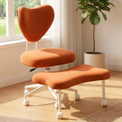 Cross Legged Office Chair with Wheels, 360 Swivel Height-Adjustable Meditation Chair with Lumbar Support, Orange
