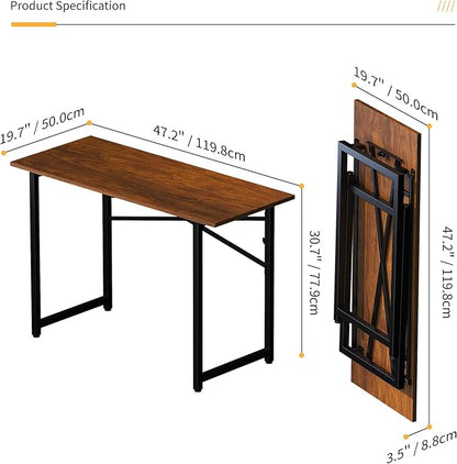 Lutown-Teen 47 inch Folding Desk No Assembly Required, Writing Gaming Computer Camping Table, Home Office Desk, Mahogany