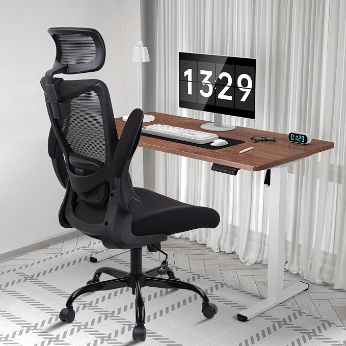 CLATINA Heavy Duty Ergonomic Mesh Office Chair 400LBS, Big and Tall Desk Chair with Adjustable Lumbar Support & Headrest, Flip Up Padded Arms, Swivel Computer Chair for Home, Conference, Black, 6 PACK