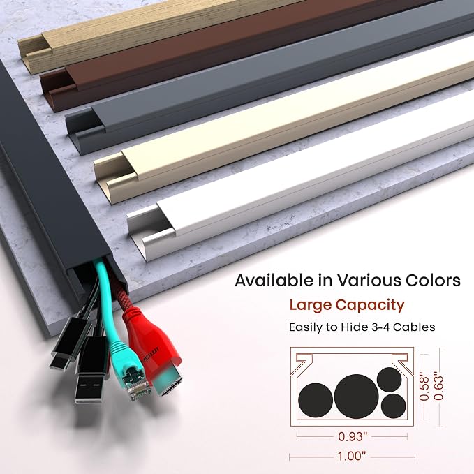 Black Cord Hider Cable Raceway - 315in Wire Cover for Cords, Hide Wires, Cord Covers for Wall Mounted TV, Cable Hider Wall Kit, Large Conduit Channel
