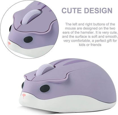 CHUYI Cute Hamster Wireless Silent Mouse Cartoon Portable Travel Mute Mouse 1200DPI Optical Cordless Quiet Animal Mice for Computer Laptop PC Gift (Purple)