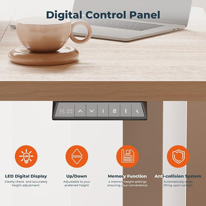 Standing Desk,Large 63x31 Inches Height Adjustable Stand Up Desks with Cable Management, Home Office Computer Desk with Cup Holder & Memory Preset, White Wood Grain