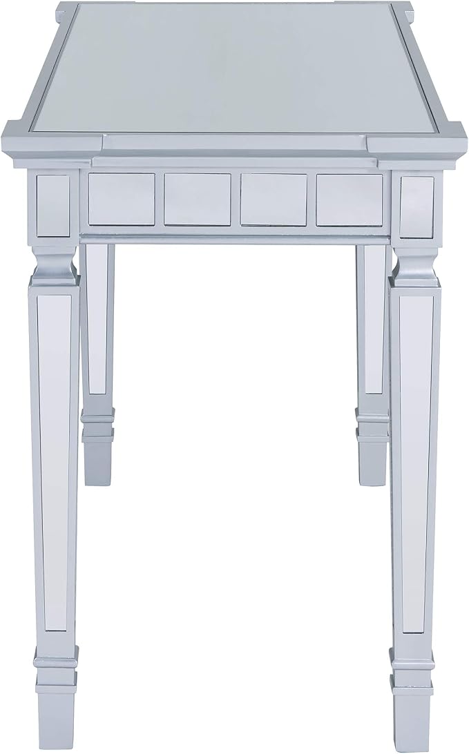 SEI Furniture Glenview Glam Mirrored Writing Desk w/ Drawers, Matte Silver