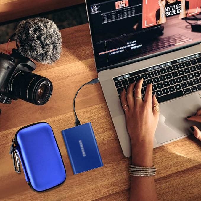 PAIYULE Case Compatible with Samsung T7/ T7 Touch Portable SSD 1TB 2TB 500GB USB 3.2 External Solid State Drive, Travel Carrying Storage Organizer Fits for USB Cables and More Accessories (Blue)
