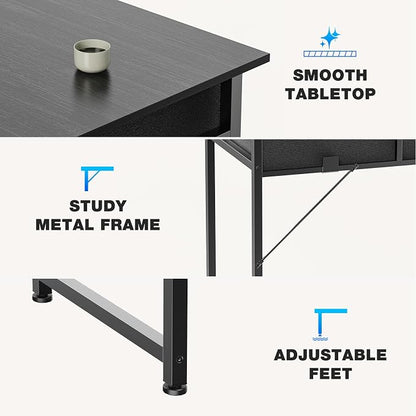 OLIXIS 32 Inch Small Desk with Fabric Drawers for Home Office, Gaming Computer Desk with Side Bag & Headphone Hook, Writing Study Work Table for Bedroom Small Space, Sleek Black