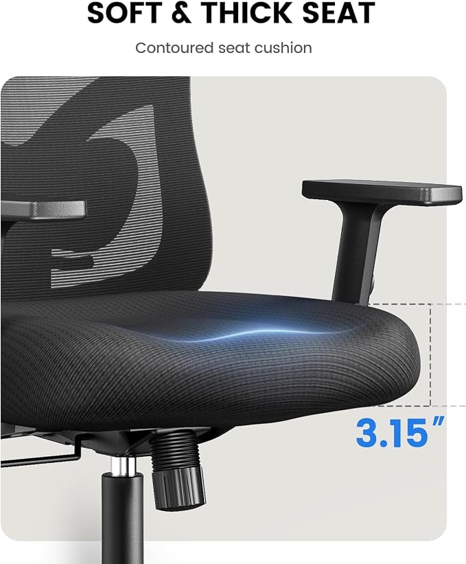 NOBLEWELL Ergonomic Office Chair with Padded Lumbar Support, 2D Headrest, Adjustable Armrests, Upgraded Contoured Seat Cushion, 130° Rocking Tilt, Computer Gaming Chair for Home Office, Pack of 2