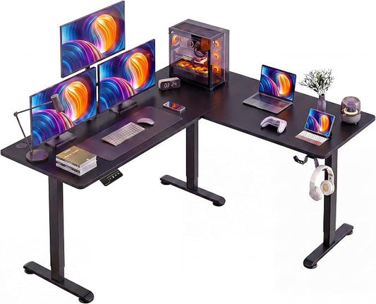 63” L Shaped Standing Desk,Electric Height Adjustable Corner Stand Up Desk, Ergonomic Sit Stand Home Office Computer Desk with Splice Board (Black)