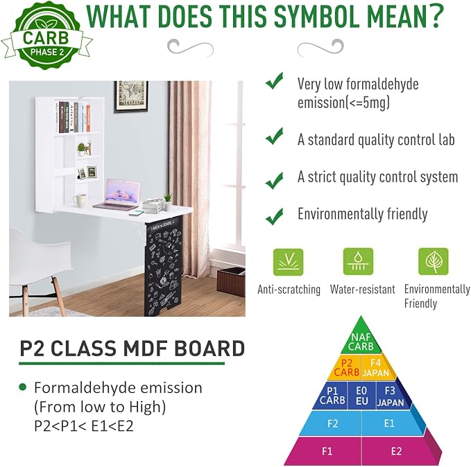 Foldable Wall Mounted Desk with Storage Shelves, Fold Out Convertible Computer Table with Blackboard, Folding Writing Table Workstation for Small Spaces,Home Office (White-a)