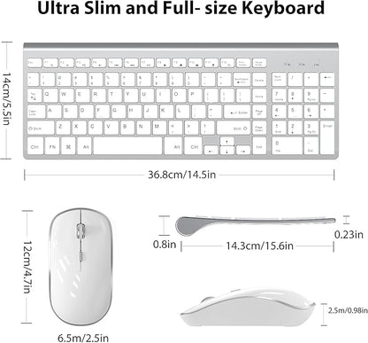 Wireless Keyboard Mouse, JOYACCES 2.4G Compact and Ultra Slim Wireless Keyboard and Mouse for Windows, Computer, Desktop, PC, Laptop-Sliver