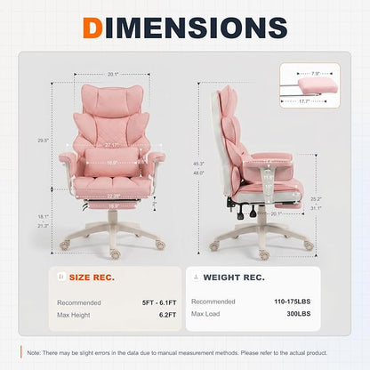 Dowinx Big and Tall Office Chair with Pocket Springs Cushion,High Back Computer Gaming Chairs with Adjustable Armrests,Executive Desk Chairs with Lumbar Support and Footrest,PU Leather-Pink