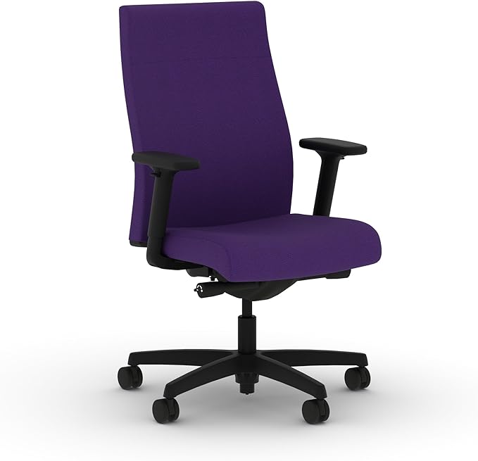 HON Ignition 2.0 Ergonomic Office Chair with Adjustable Arms, Advanced Synchro‑Tilt Recline, Upholstered Desk and Computer Chair for Home Office or Workstation, Black Frame, Iris
