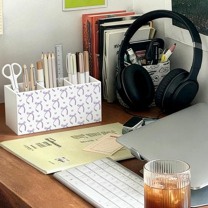 Purple Bow Pen Pencil Holder for Office Desk Accessories Decor | Coquette Office Accessories for Women, Cute Bow Pen Pencil Wooden Organizer Decorations for Dorm Room Bedroom Tabletop Desk